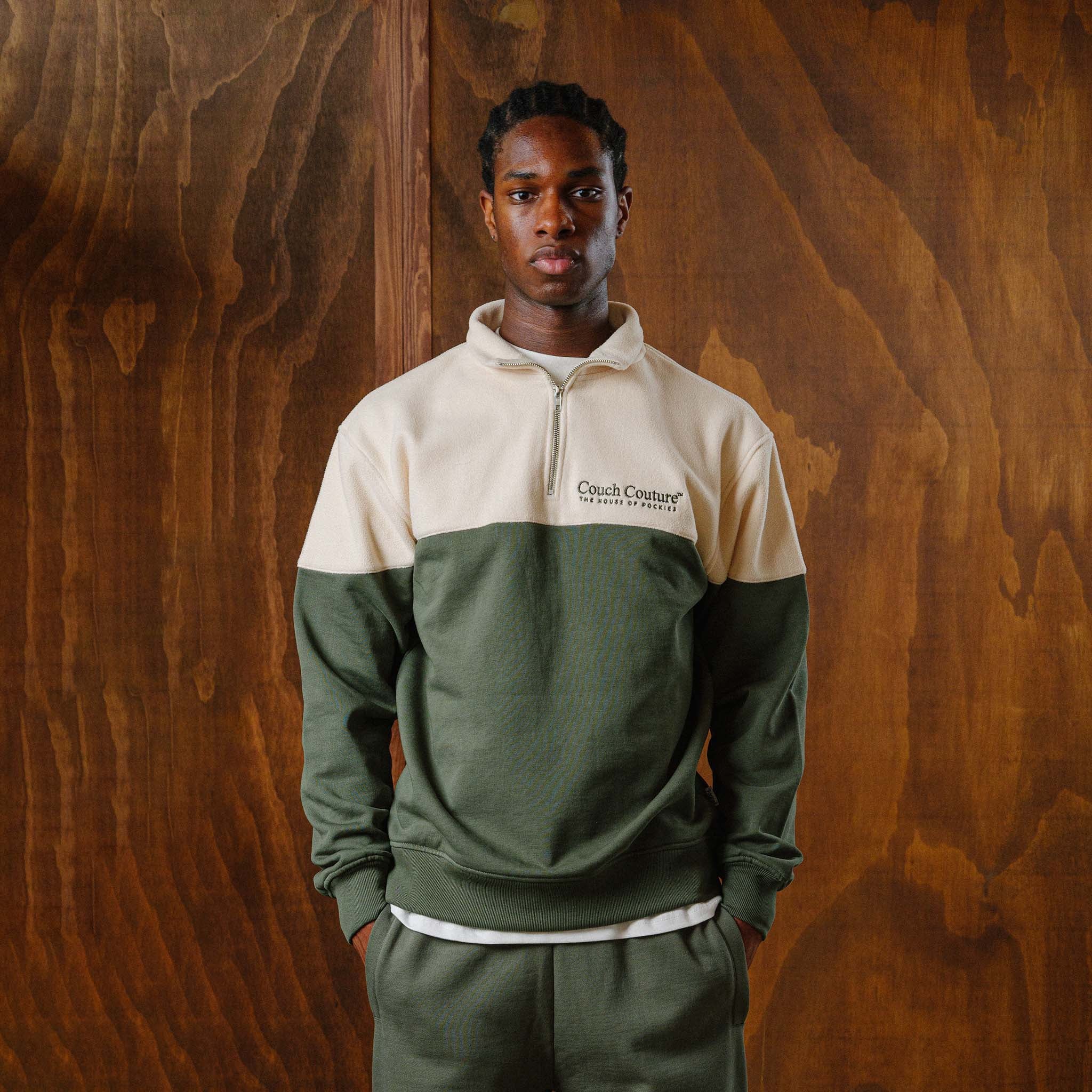 Green Panel Zip 1/2 fleece