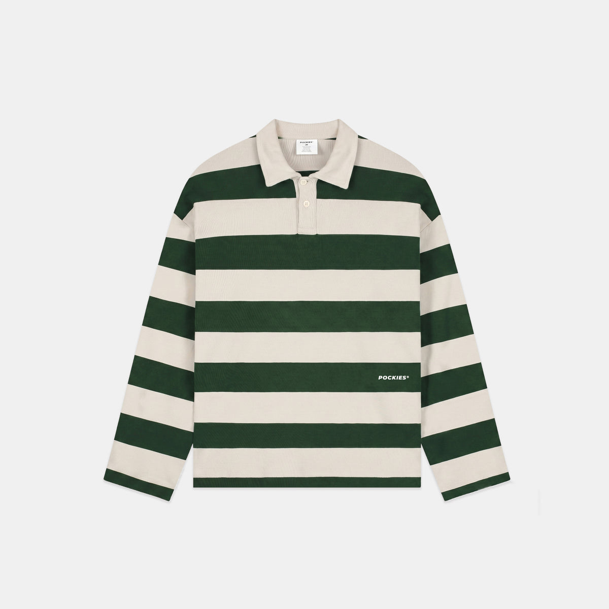 Striped LS Polo - Forest Green/OW